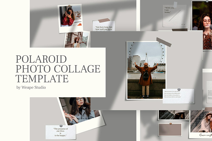 Minimalist Polaroid Collage Template (PSD)