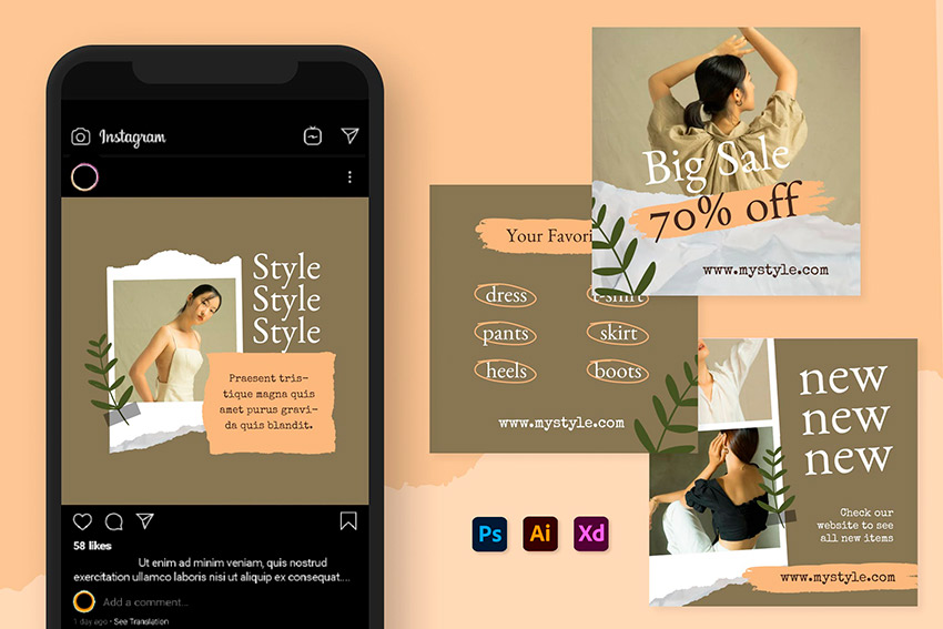 Instagram Collage Template Photoshop (PSD, AI, XD)