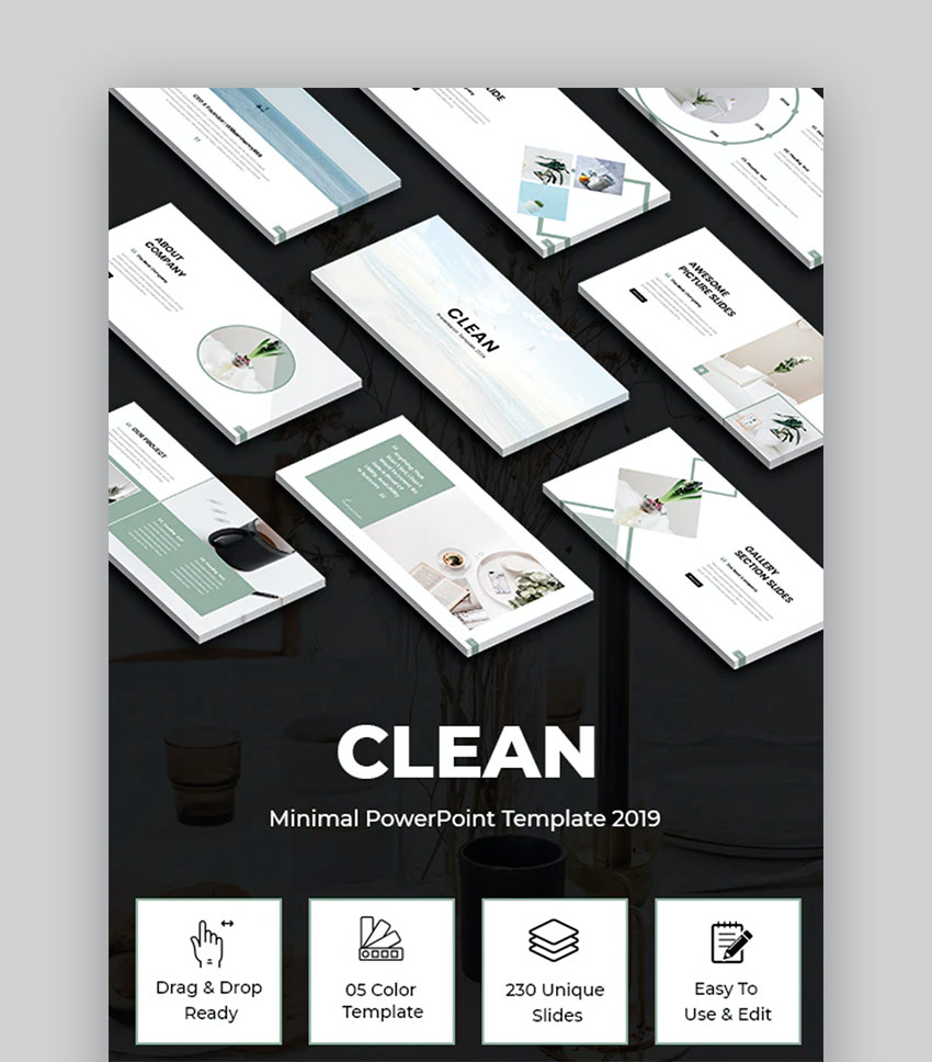 Clean - Plantilla PowerPoint minimalista, diapositivas animadas
