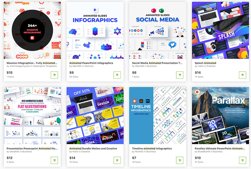Plantillas con animaciones para PowerPoint interactivas de GraphicRiver