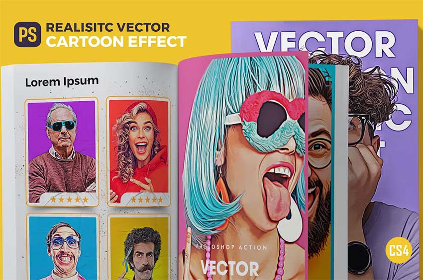 Realistic Vector Cartoon Action Photoshop (ATN, PSD)