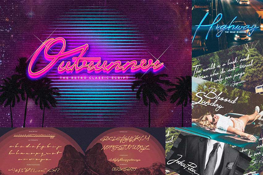 Outrunner 80s Retro Script Font (OTF, TTF)