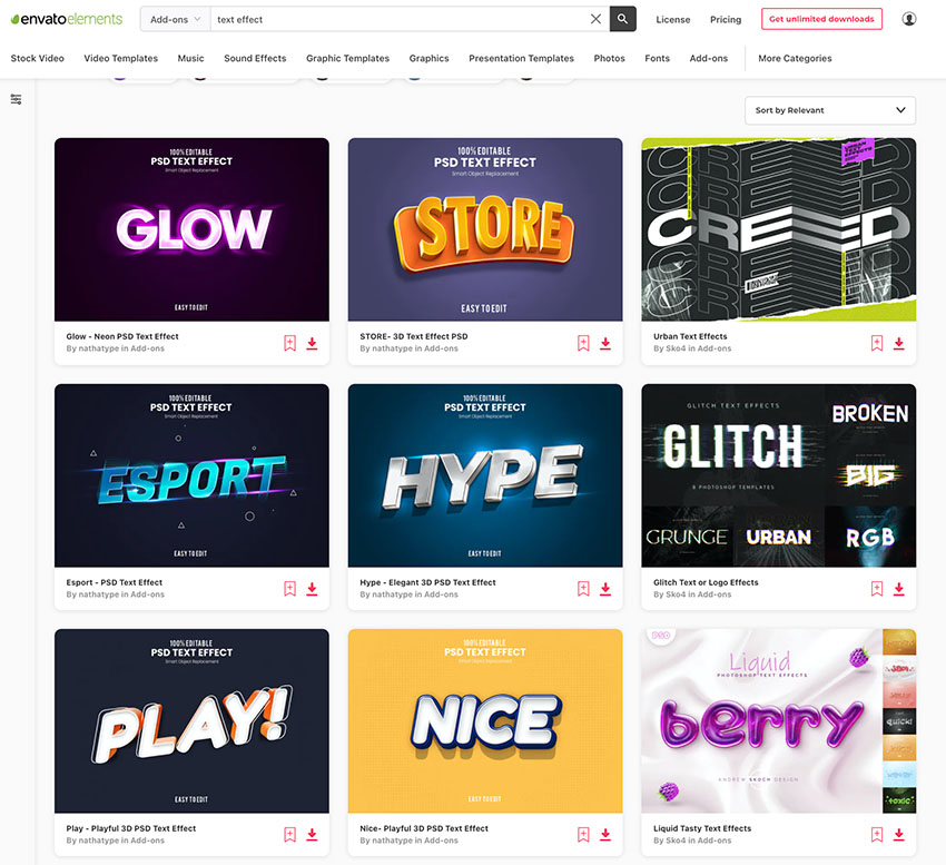 Disfruta de descargas ilimitadas de efectos de texto y acciones en Envato Elements