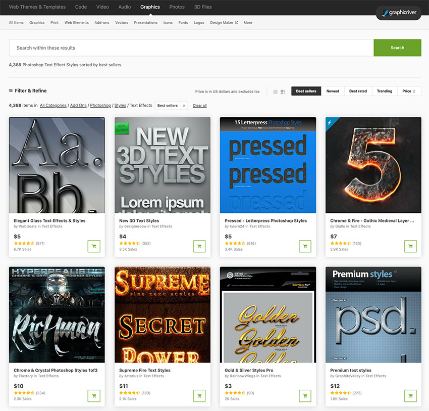 Buy Adobe Photoshop text actions one at a time from GraphicRiver.