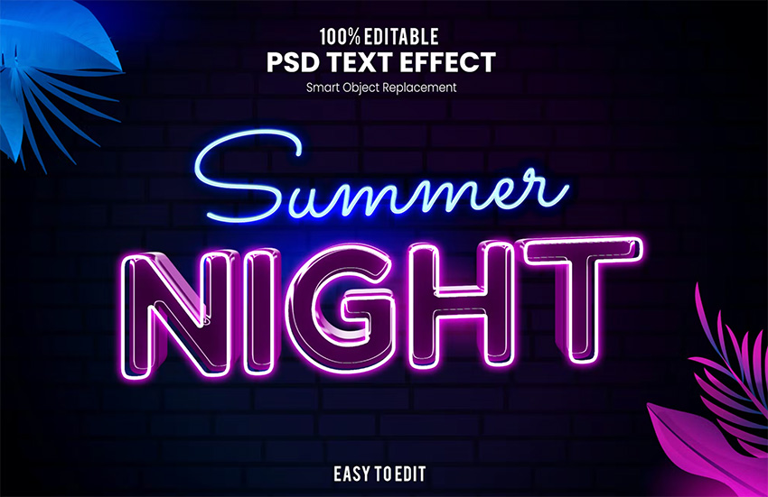 Summer Tropical Neon Text Effect Photoshop