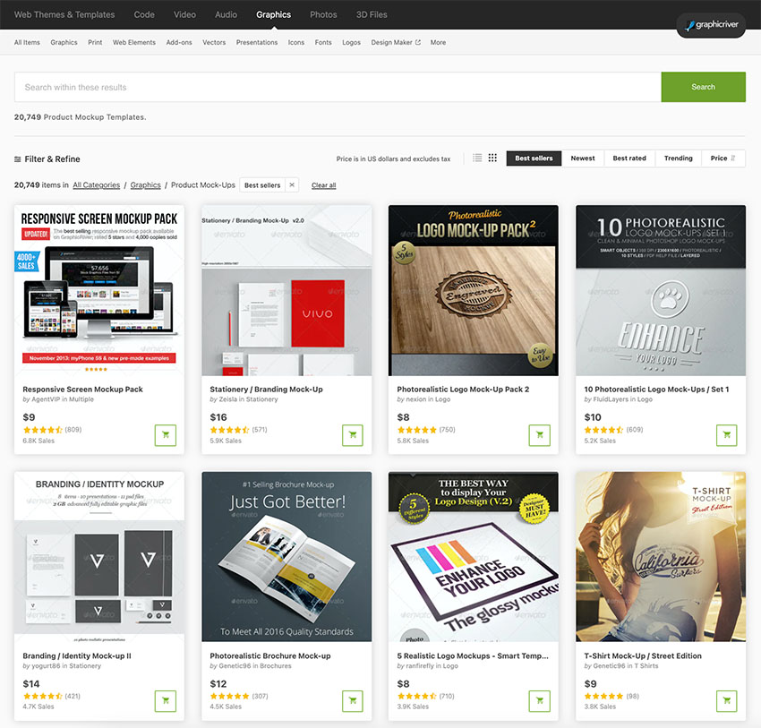 You can buy professional mockups PSD files one at a time from GraphicRiver.