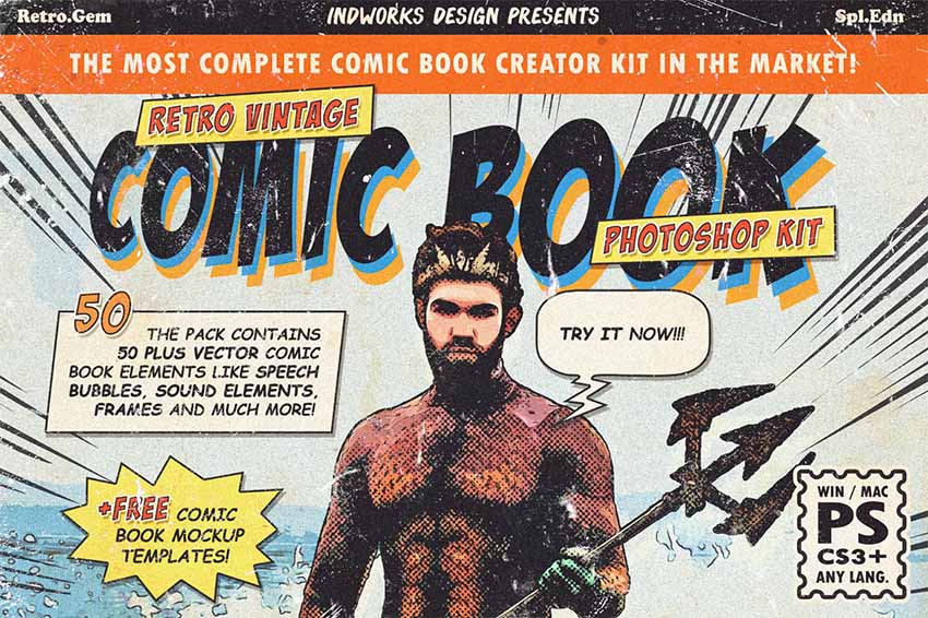 Retro Comic Book Photoshop Action Kit (ATN, PAT, PSD)