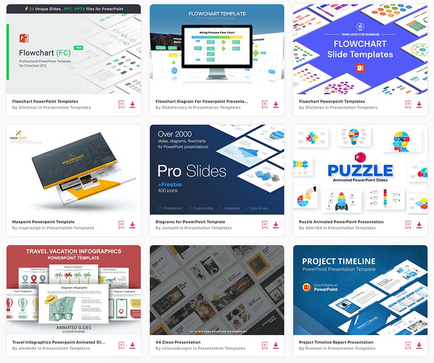 Top PowerPoint Flowchart templates from Envato Elements.