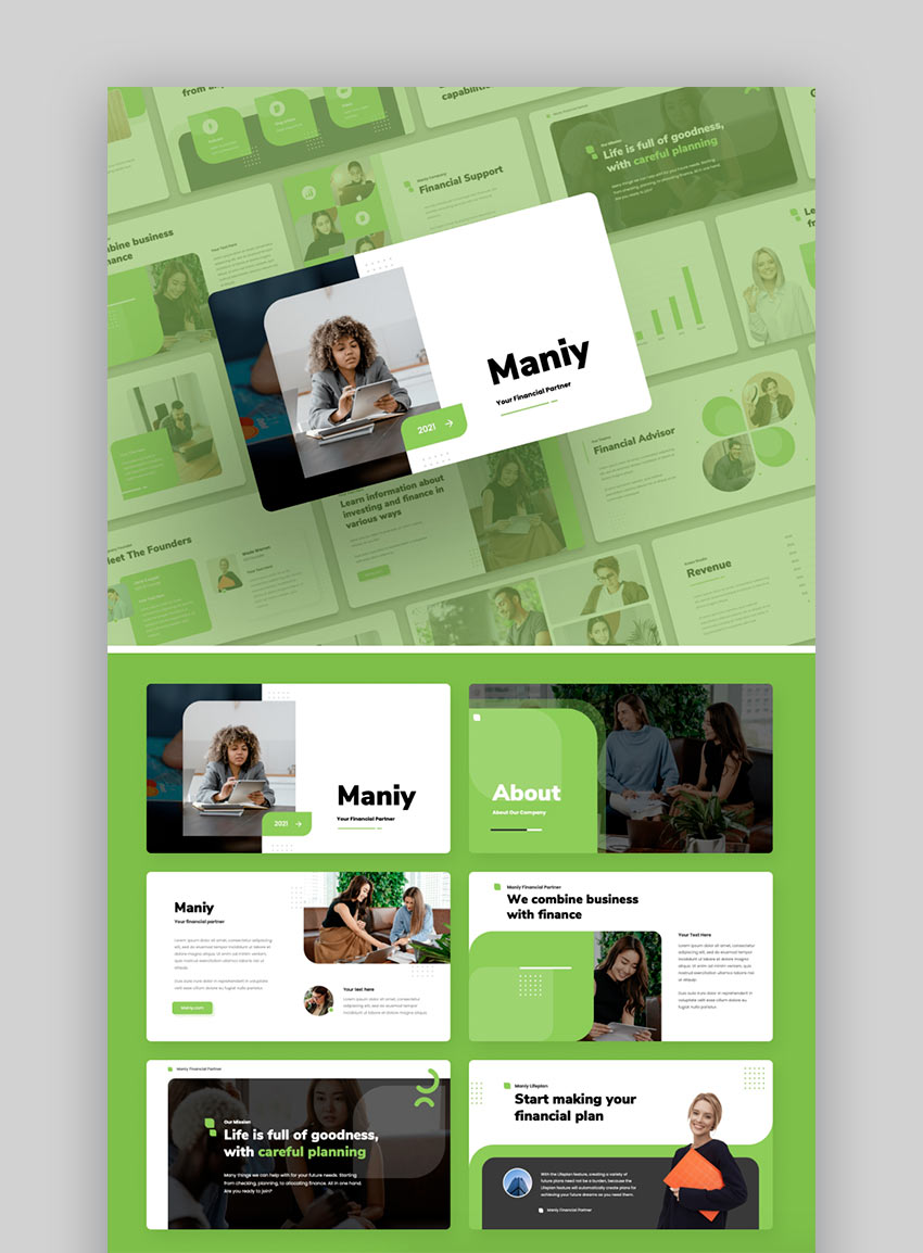 Maniy - Diapositivas de finanzas que proyectan frescura