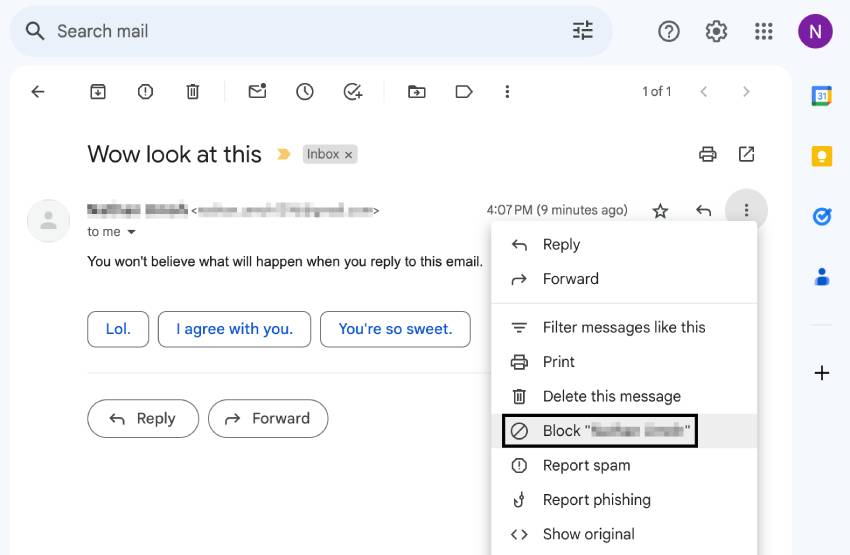 Block a sender in Gmail step 2