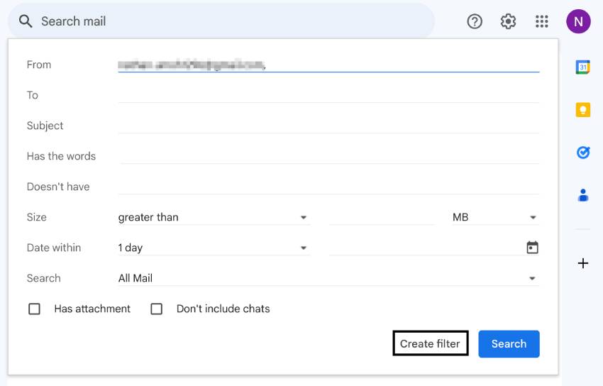Filter emails by sender in Gmail step 2