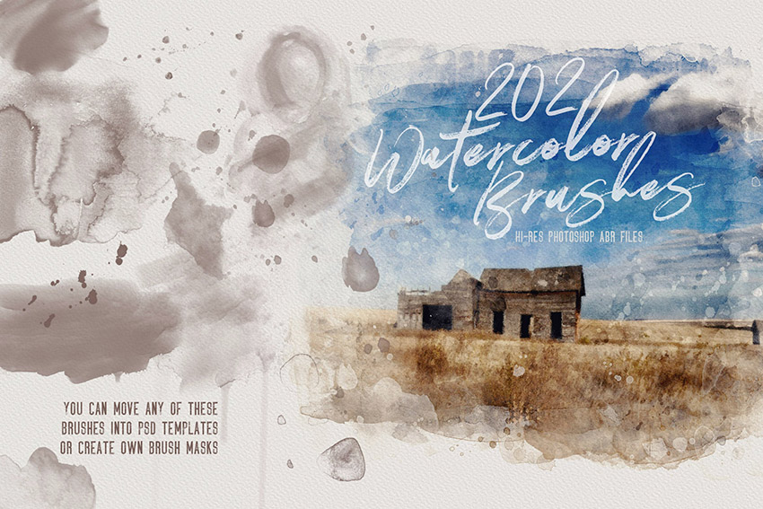 202 Watercolor Photoshop Texture Brushes Assets
