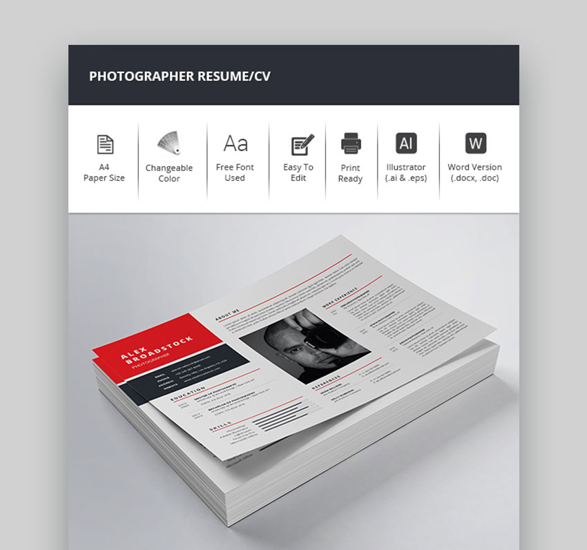 Einfache, einzigartige Lebenslauf Vorlage Word für Fotografen