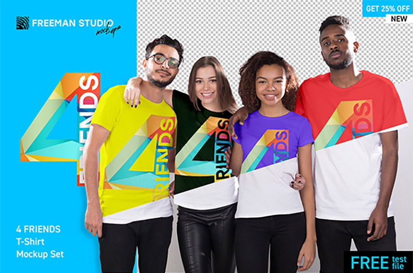4 Freunde T-Shirt Mockup Vorlage
