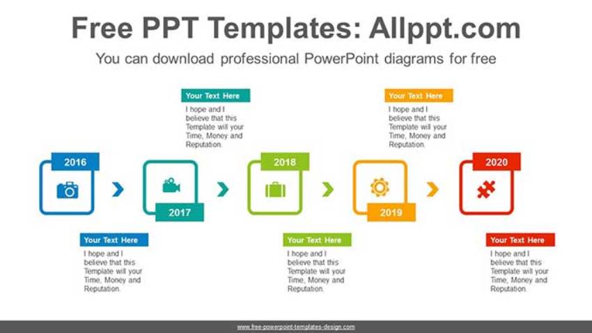Color Square PowerPoint Diagram: Plantilla PPT gratis para cronogramas y hojas de ruta