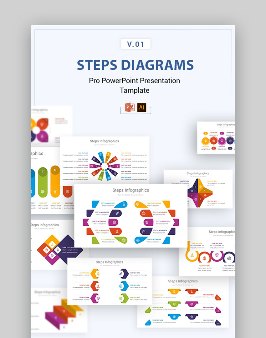 Plantilla de Infografía de Diagrama de Pasos en PowerPoint