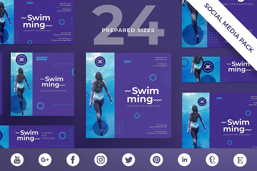 Swimming Lessons Social Media Design Templates