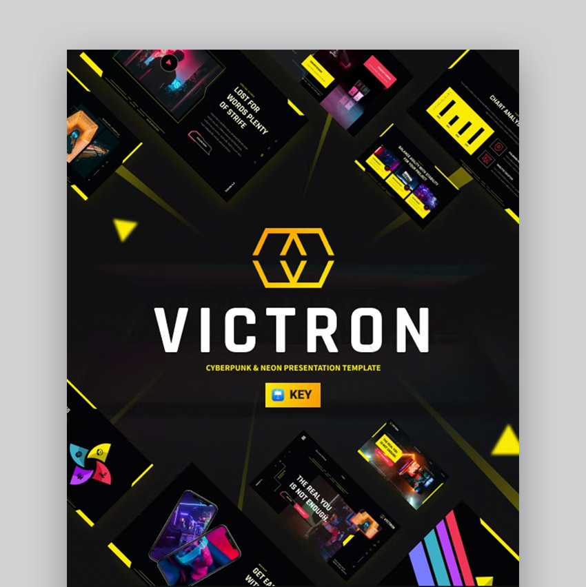 VYCTRON - Plantilla Keynote de estilo neón ciberpunk