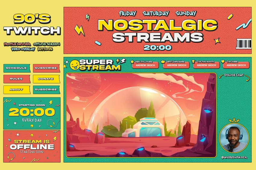 90s Twitch Starting Soon Overlay Kit