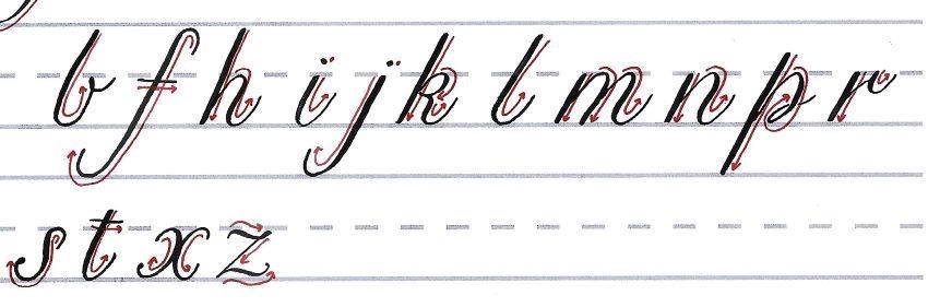 roundhand script - downward stroke lowercase letters