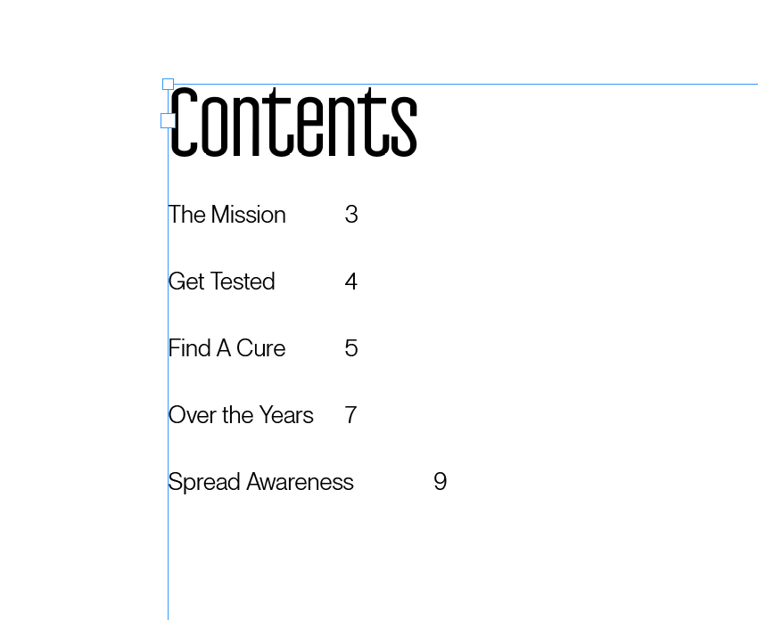 table of contents