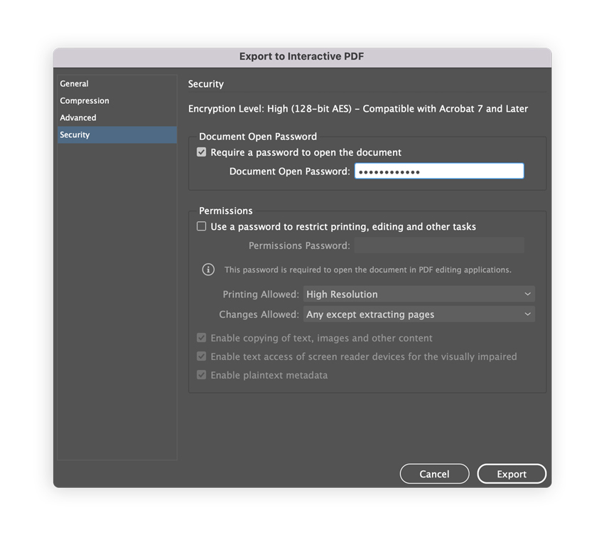 security settings