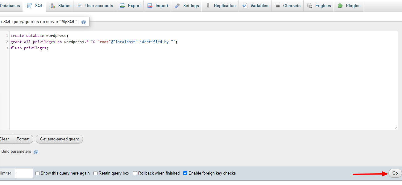 Creating a wordpress database