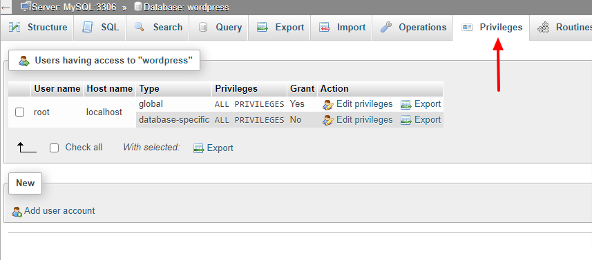 Adding user privileges