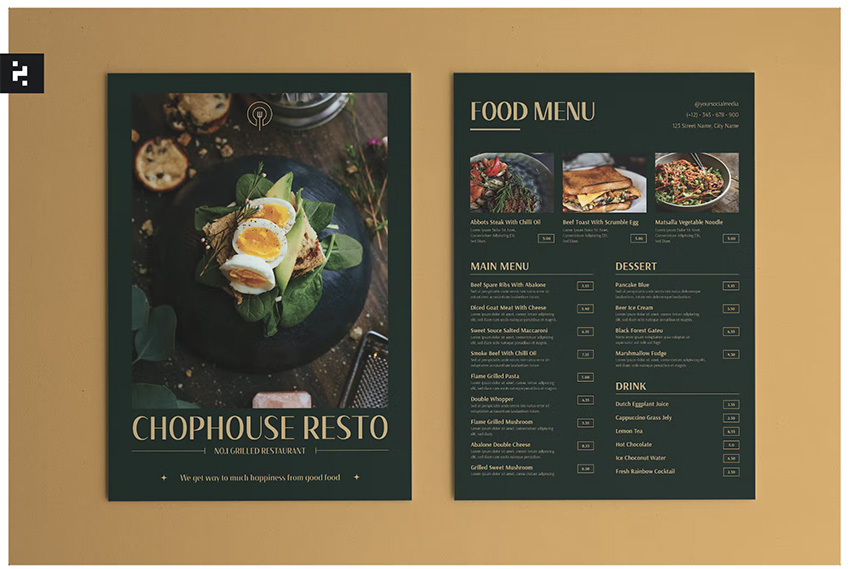 Elegant Green Restaurant Menu