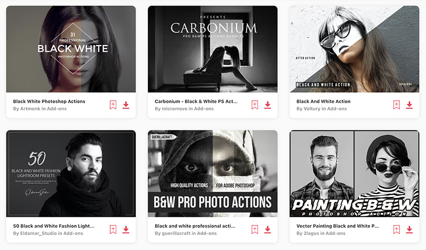 Black and White Photoshop Actions on Envato Elements