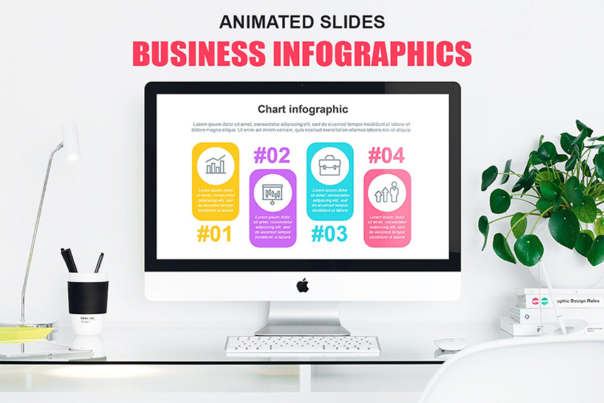 Infographics, plantilla de diagrama de flujo PPT premium