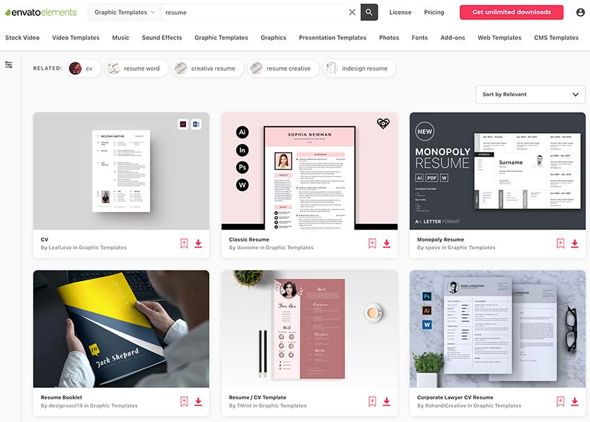 Get modern and premium resume examples on Envato Elements.