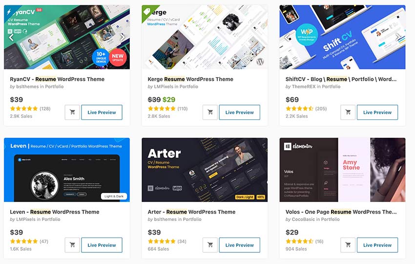 Best WordPress Resume Themes  available for sale on ThemeForest