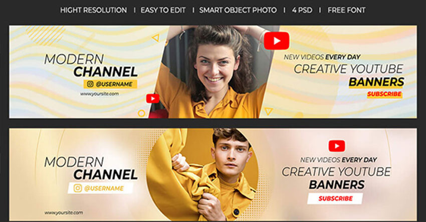 Moderna plantilla de banner para YouTube (PSD)