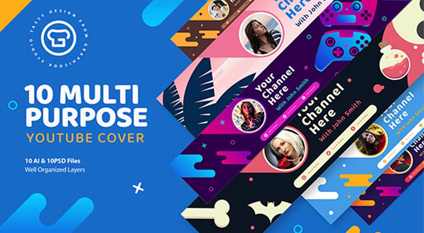 Plantilla de banner multipropósito para YouTube (PSD, AI)