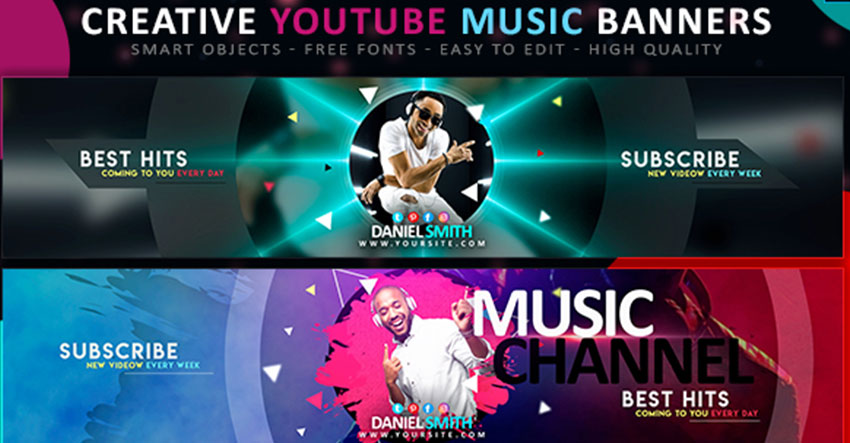 Plantilla multipropósito de banner de YouTube para canal de música (PSD)