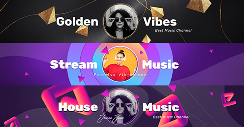 Ejemplos de banner para YouTube de música electrónica (PSD)