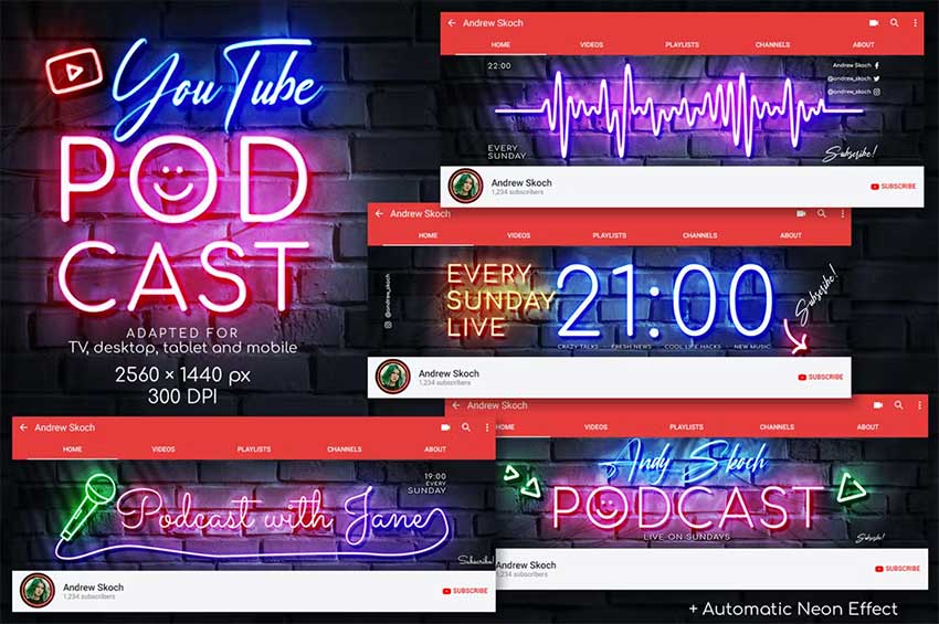 neon podcast art channel template