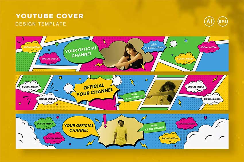 Pop Art Cute YouTube Banner Template