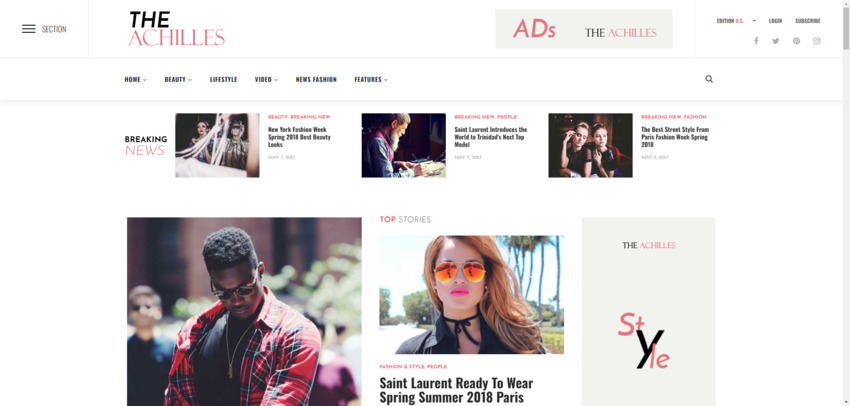 A screenshot of a fashion magazine demo included in the Achilles magazine theme for WordPress