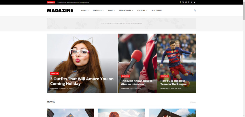 A screenshot of a lifestyle magazine demo included in the CheerUp magazine theme for WordPress