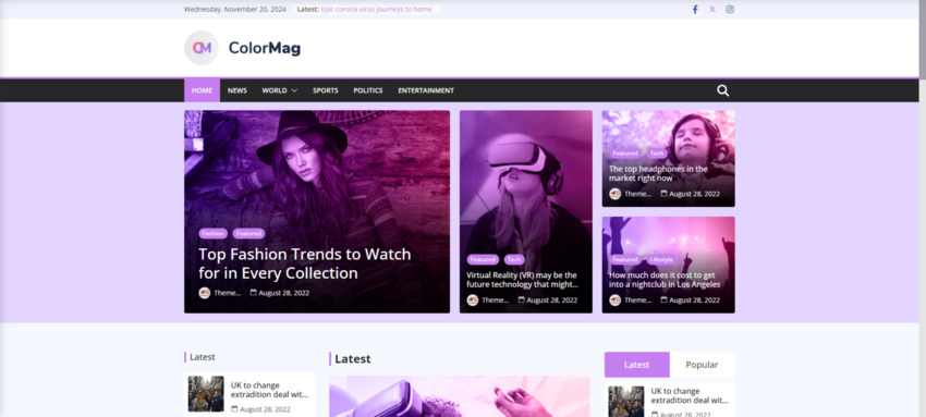 A screenshot of a colorful magazine demo included in the ColorMag magazine theme for WordPress