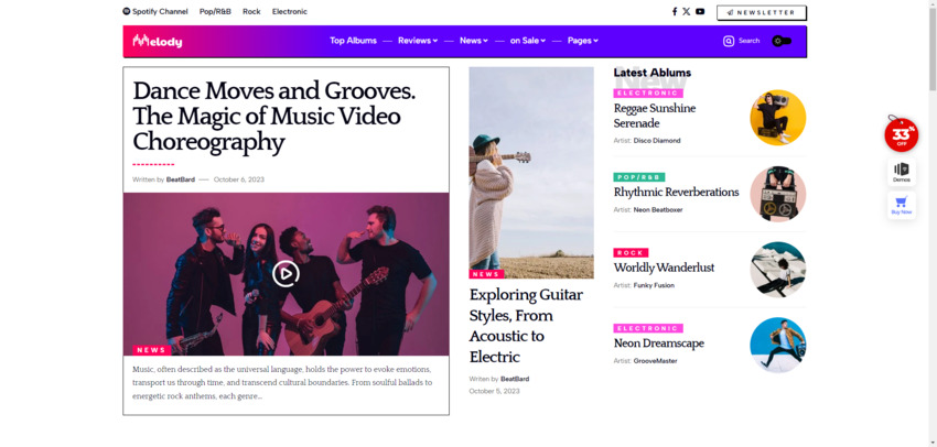 A screenshot of a music magazine demo included in the Foxiz magazine theme for WordPress