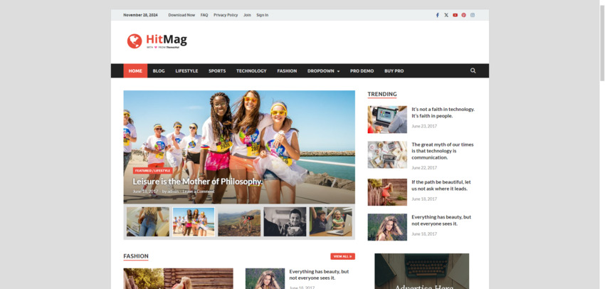 A screenshot of a lifestyle magazine demo included in the HitMag magazine theme for WordPress