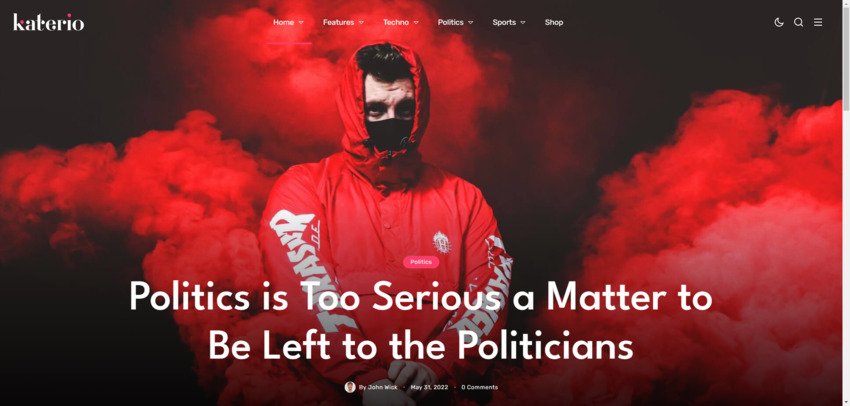 A screenshot of a political magazine demo included in the Katerio magazine theme for WordPress
