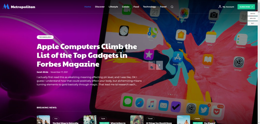 A screenshot of a tech magazine demo included in the Newspaper magazine theme for WordPress