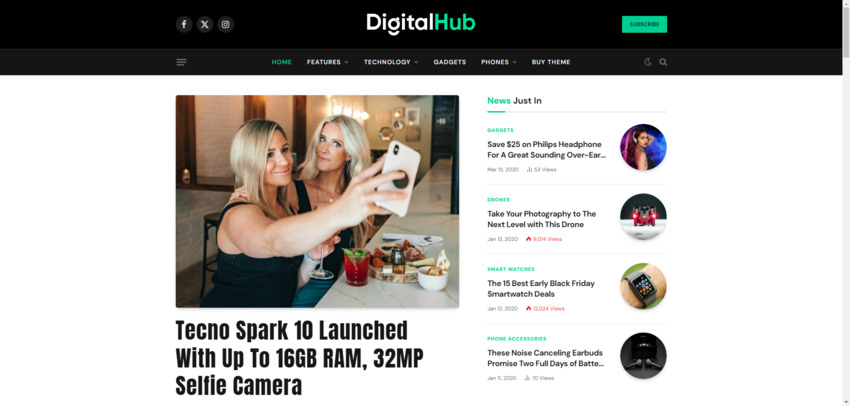 A screenshot of a digital tech magazine demo included in the SmartMag magazine theme for WordPress