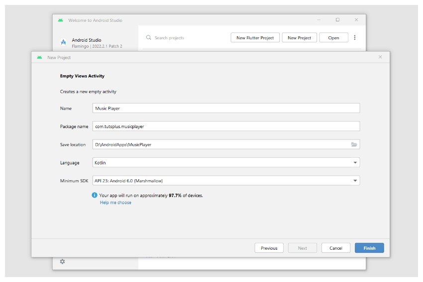 Music Player New Project Configuration