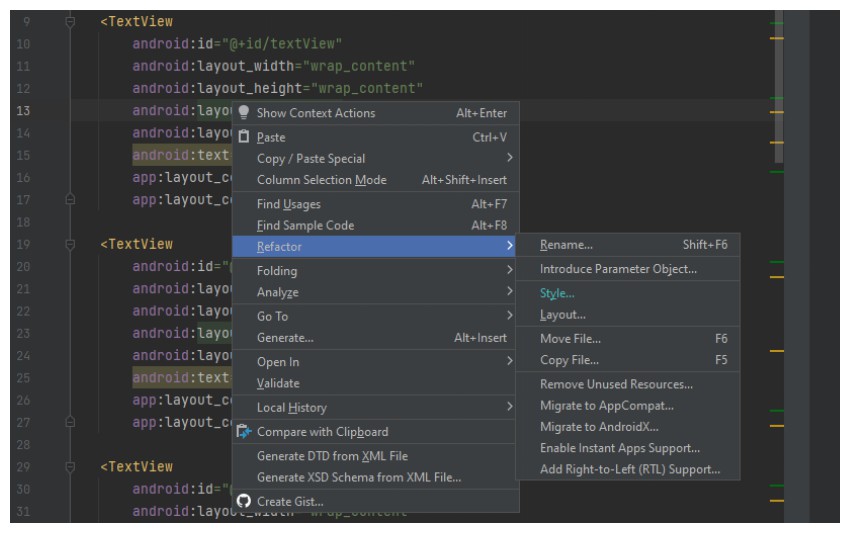 Style Refactoring Context Menu