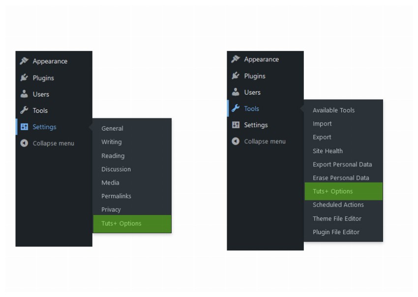 Tuts+ Menu Option with admin_menu Hook